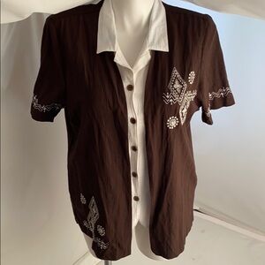 Alfred Dunner brown embroidered button down top 20